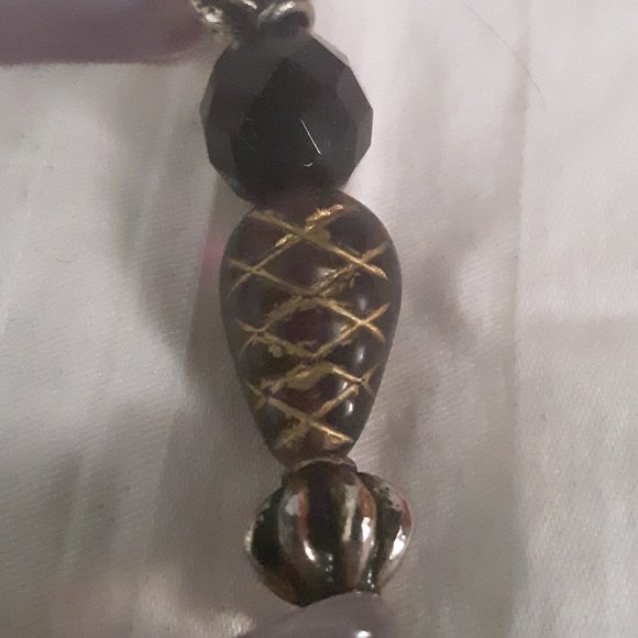 Purple Glass Black Silver Tone Beads Toggle Bracelet - Picture 6 of 9